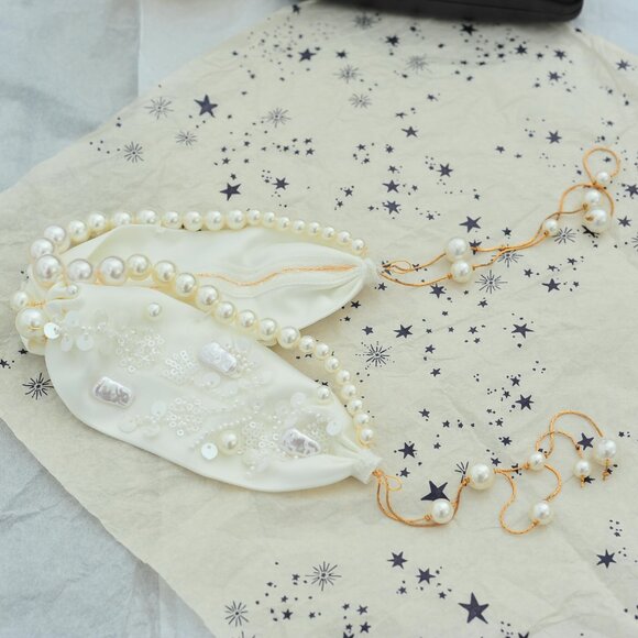 Satin Soft Fabric Embellished Fa White Pearl Beads Hair Band CoverUp Hair Scarf - Picture 9 of 16